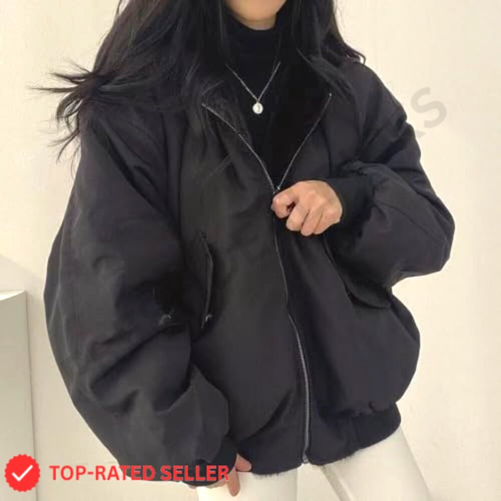 Reversible Sherpa Fleece Jacket Y2K Grunge Winter Coat Oversized Zip Hoodie - Picture 3 of 5